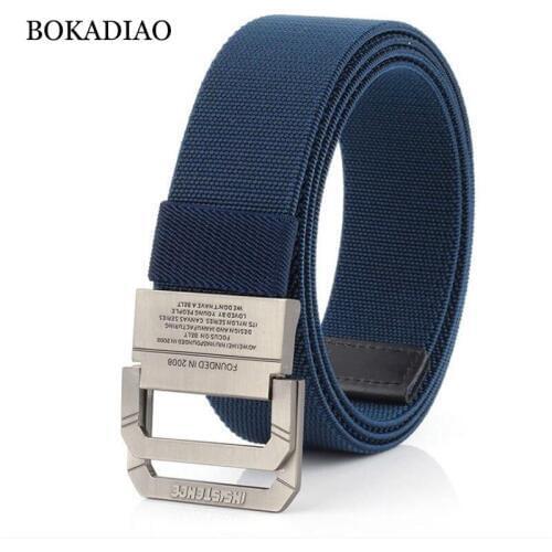 BOKADIAO New men&women nylon elastic belt Double Ring buckle Stretch Canvas belt luxury jeans belts for men waistband strap male