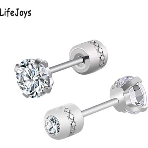 Small Purple Pink Black Blue Zircon Earrings Stainless Steel Double Sided Stud Earrings Cubic Zirconia Crystal Jewelry Women