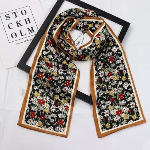 Spring And Autumn Ins Retro Print Wide Long Silk Scarf Female Stripe Wrist Tie Hair Ribbon Long Bag Belt Hair Belt