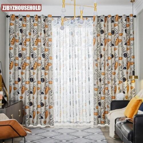 Korean-style Curtains for Living Dining Room Bedroom Garden Small Fresh Pure Color Cartoon Children Curtains Girl Room Curtains