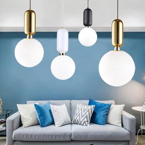 Nordic Modern Pendant Lights For Dining Room Bedroom Home Cafe Decor Bar E27 Glass Ball Hanging Lamp Loft Luminaire Suspension