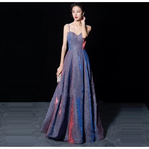 Its Yiiya Sleeveless Evening Gown Square Collar Glitter Sling Evening Dress 2020 K327 Floor-Length Lace Up Dress Woman Party