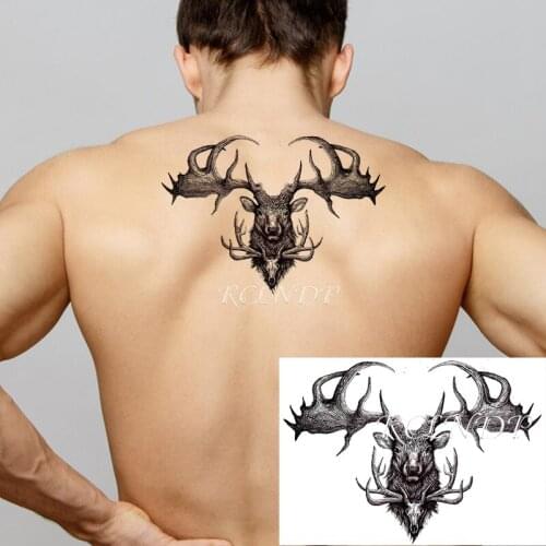 Waterproof Temporary Tattoo Sticker Deer Strong Antlers Skull Fake Tatto Flash Tatoo Hand Arm Foot Body Art for Men Women