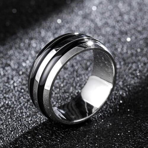 MANGOSKY High Quality Vintage 8MM Silver Black Titanium Ring for Men