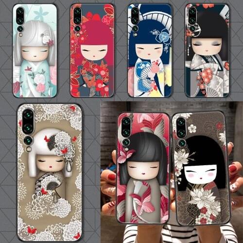 Japanese Kokeshi Phone case For Huawei P Mate P10 P20 P30 P40 10 20 Smart Z Pro Lite 2019 black luxury shell soft coque pretty