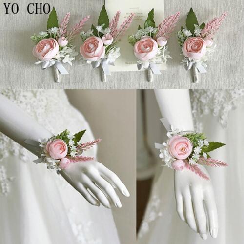 YO CHO Dropshipping Pink Series Wedding Corsages and Wrist Flower Artificial Silk Flowers Wedding Corsages and Boutonieres