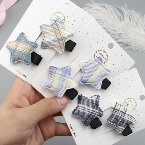 2Pcs/Lot Baby Stars Hairpin Korean Fabric Plaid Bangs Clips Girl Hair Clip Hair Accessories Princess Boutique Barrette Headdress