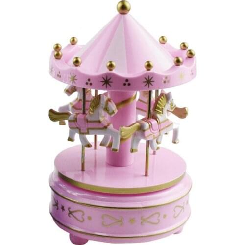 Wind Up Wooden Horse Roundabout Carousel Musical Box Musical Birthday Puzzle Children 3D Gift Adult Wooden Toys Kids T1S8