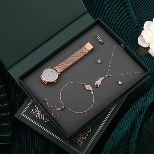 Women’s Quartz Watches Luxury Jewelry Watch Sets Pearl Necklace Bracelet WristWatch Ladies Rose Gold Watch Gift Box For Women
