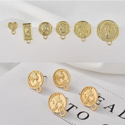 40pcs/lot handmade round/heart/rectangle shape alloy human face Women Stud Earrings charms diy jewelry pendants accessory