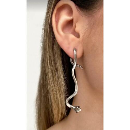 2021 fashion Silver Color Snake Figured Dangle double Earrings Design Earrings Women elegant design allergy does not make quality delicate womens earrings