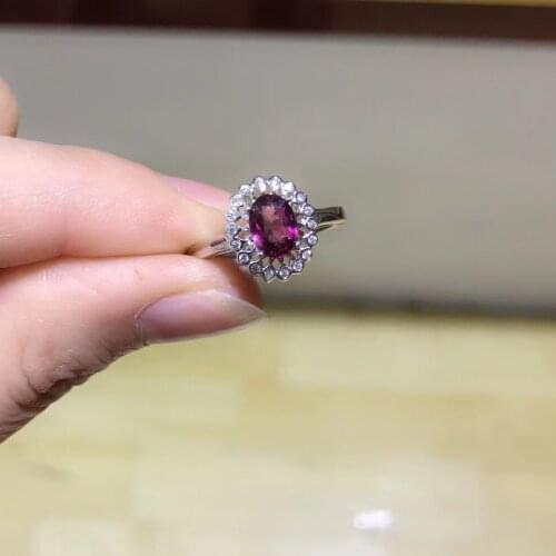 Natural red garnet Elegant round Wedding dress Ring S925 Silver Natural red pyrope Ring Women girl wedding gift Ring Jewelry