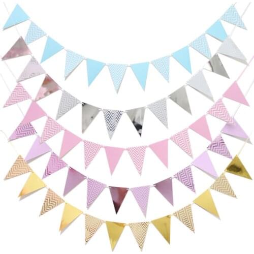 Gold Sliver Flag Banner Garland DIY Glitter Bunting Paper Birthday Banner for Home Event Party Wedding Decoration Party Supplies