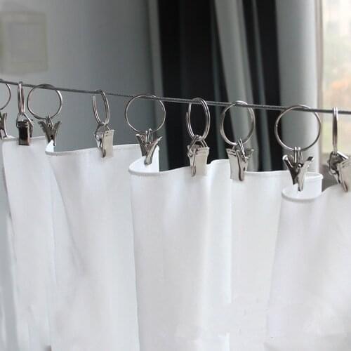 10sets Metal Curtain Ring Hook Shower Clamps Bath Home Decoration Rod Clips Clothespin Pole Buckle Sunshade Sail Accessories