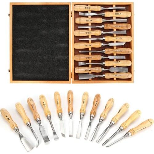 12pcs Woodcut Knife Wood Carving Chisel Set Chip Detail Carving Chisels Kit Rust-proof Wood Carpenter Hand Tools for Working DIY