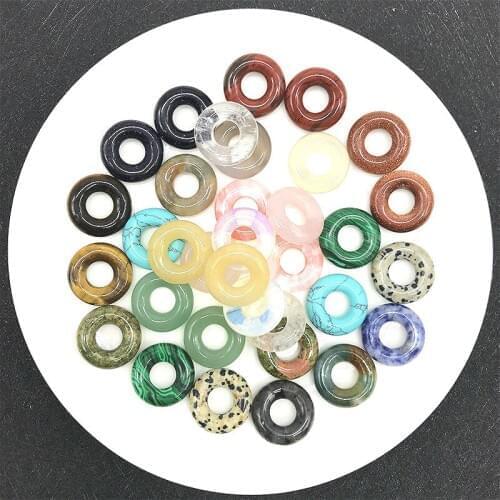 5pcs Natural Stone Crystal 20mm Donuts Wish Buckle Retro Round Ring for Charms Jewelry Making DIY Necklace Earrings Accessories