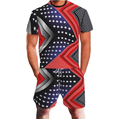 53# Summer Mens Tracksuit Loose Casual 3d Digital Printing Mens Sets Independence Day Sports Mens Shorts Suit Jogging Homme