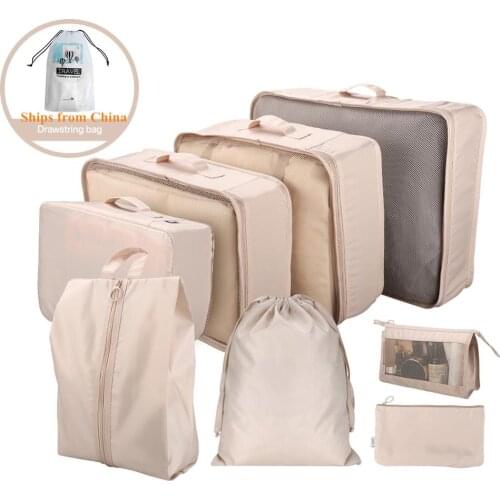 8pcs Travel Luggage Organizer Sets For Clothes Shoes Storage Bag Waterproof Closet Zip Bags Suitcase Organizers Underwear Pouch