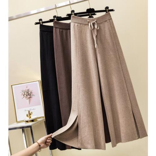 Split knit wide leg pants women loose 2019 autumn winter new Casual Loose thick High Waist Pants Slim Ankle-Length Pants Mw864
