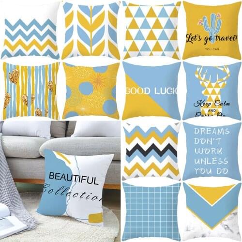 Nordic Style Abstract Blue Yellow Geometric Printed Cushion Cover Home Decorative Sofa Coffee Chair Throw Simplicity Pillow Case