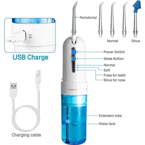 Electric Portable Oral Irrigator 4 Modes Watreproof Rechargeable 150ML Water Tank Dental Flosser 5 Water Jet Tips Tooth Care