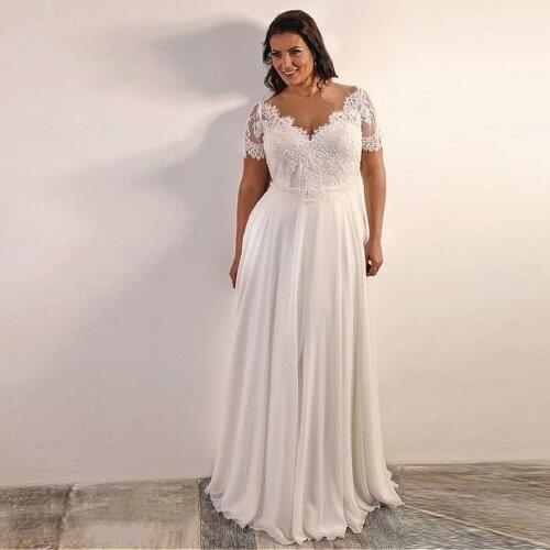 Classic Plus Size Wedding Dress V-Neck Lace Design A-Line Bridal Dresses Custom Made Lace up Back