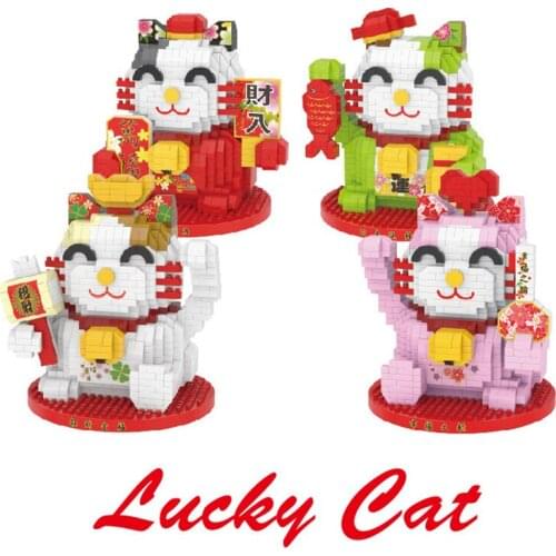 Lucky Cat Model Decorative Building Blocks DIY Animal Fortuna Cat Diamond Mini Building Blocks Assembled Bricks Childrens Toys