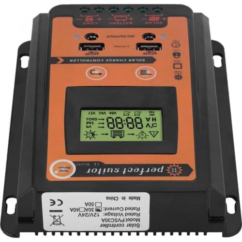 Charge controller 12V 24V 30A 50A 70A MPPT Solar Charge Controller Solar Panel Battery Regulator Dual USB LCD Display 2020