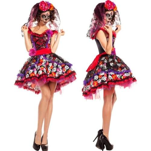 Carnival Halloween Lady Corpse Bride Costume Day Of The Dead Horror Bone Role Play Cosplay Fancy Party Dress
