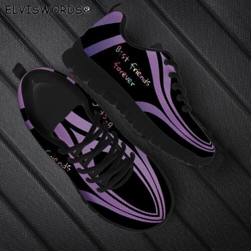 ELVISWORDS Stylish BFF Design Breathable Lace-up Walking Shoes for Women Ladies Comfortable Air Mesh Sneakers Zapatos de mujer