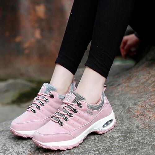 New Women Hiking Shoes Air Cushion Trekking Sneakers Height Increase Walking Sport Lady Outdoor Climbing