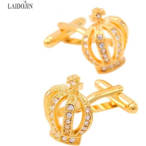 LAIDOJIN Luxury Crystal Crown Cufflinks for Mens Gift Shirt Cuff button High Quality Gold Cuff links Men Accessories Abotoaduras