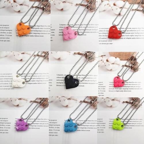 Hot 2pcs Purple Blue Punk Necklace Cute Love Heart Brick Pendant Necklace for Couples Friendship Lego Elements Valentines Gifts