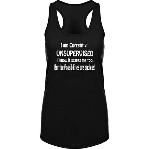 Lyprerazy Womens I AM CURRENTLY UNSUPERVISED Workout Gym Funny Printed Tank Top