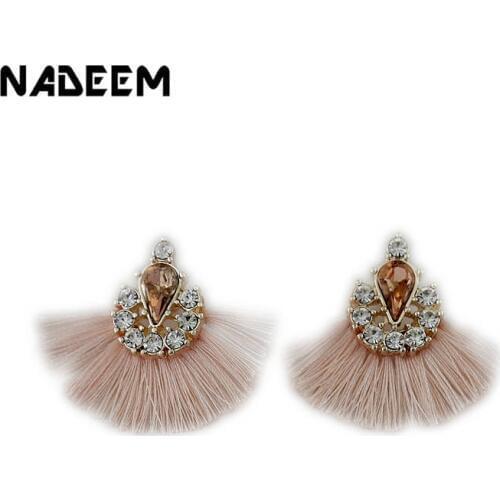 Fashion Women Big Fringe Sector Pink Tassel Earings Jewelry Female Summer Style Ethnic Hanging Statement Dangle Drop Earrings