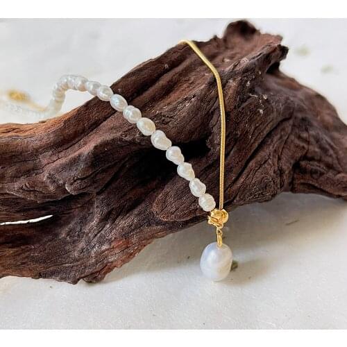 Monlansher Natural Little Pearls Titanium Steel Spliced Necklace Thin Snake Chain Adjustable Choker French Necklaces Jewelry New