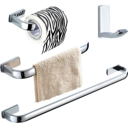 Leyden 4pcs Bathroom Accessories Set Chrome Brass Wall Mount Single Towel Bar Towel Ring Toilet Paper Holder Clothes Towel Hook