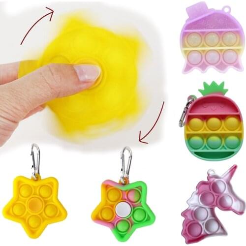 Push It Bubble Popping Star Spinning top Keychain Simple Dimple Fidget Toy For Autism Adhd Anxiety Anti stress Relief Sensory
