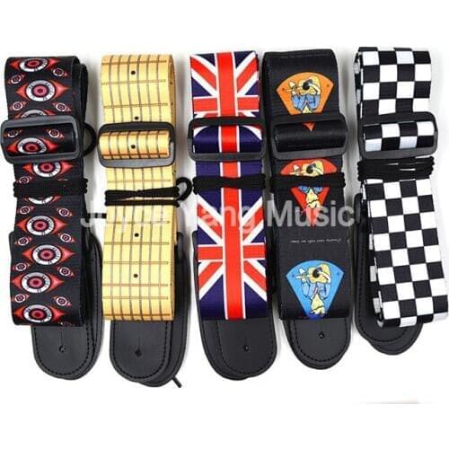 Niko Printed 10-Pattern Nylon Acoustic Electric Guitar Strap Leather Ends Rock/UK Flag/Guitar/Finger Board/Checker/Lucky Cat
