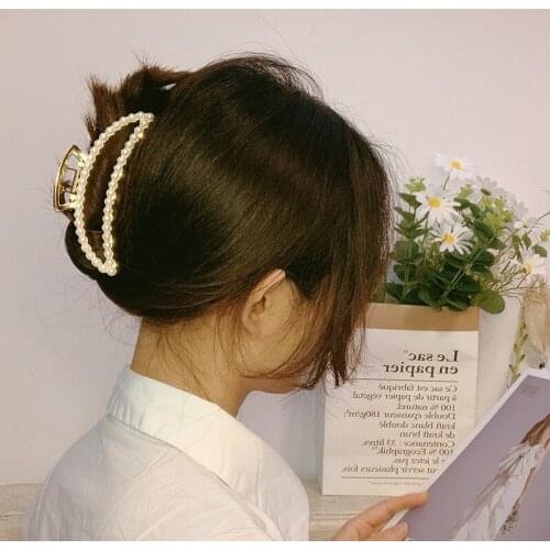 New Women Elegant Luxury Crystal Pearls Geometric Big Metal Barrettes Hair Claws Sweet Hairpin Headband Fashion Hair Accessories