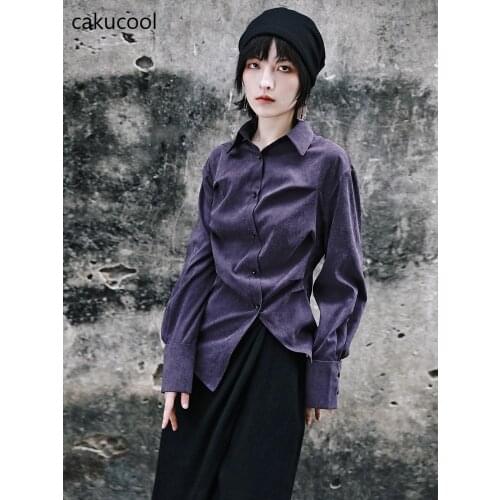 Cakucool 2021 New Long Sleeve Black Street fashion shirt irregular dark single breasted shirt womens long sleeve Lapel top