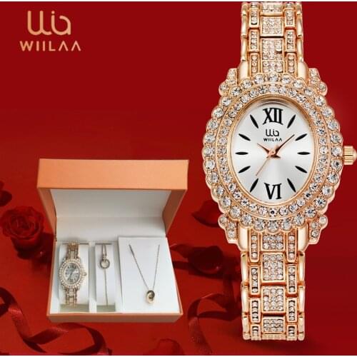 WIILAA New Stainless Steel Strap Womens Watch Set Bracelet Necklace Boutique Accessories Quartz Watch Casual Temperament Watch