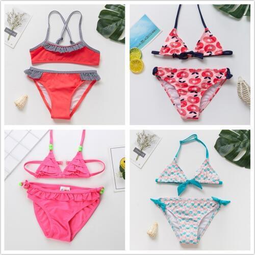 NEW Arrival Girls swimsuit 2~14Year Girls Bikini Sets Two pieces Children swimwear Kids Bathing suit Biquini infantil-ST139 MIX