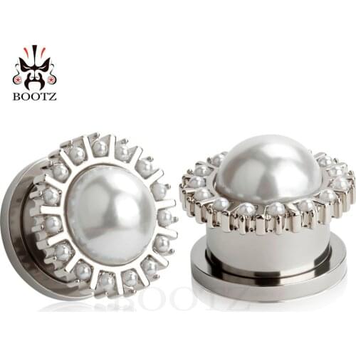 New arrival stainless steel pearl ear plug tunnel body jewelry piercing ear gauges expander 2pcs pair selling