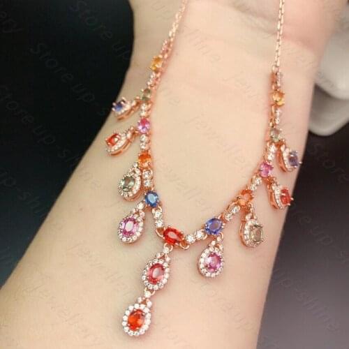 Natural Multicolor Sapphire Necklace 925 Silver Lady Necklace Candy Color Fresh and Cute