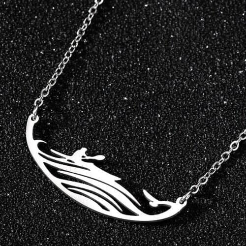 Kayaking Pendant Neckalces Sport Engraved Stainless Steel Handmade Jewelry for Women Men Surfing Boating Collares