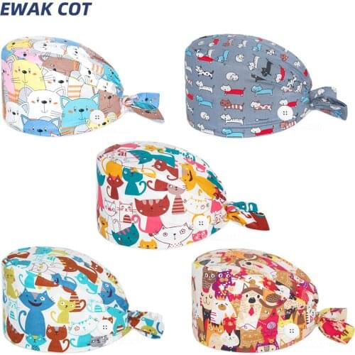 Working Cap with Button Long Hair Adjustable Working Hat Ponytail Holder Tie Back Hats for Women & Men Unisex Scrub Cap