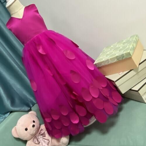 Real Photos Hot Pink Flower Girls Dress Sleeveless Girls Birthday Party Photography Dresses BIrthday Princess Dress Custom