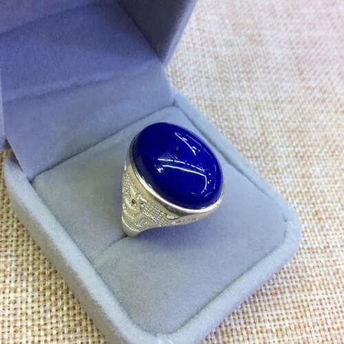 Silver Ornaments In The S925 Sterling Silver Inlaid Natural Afghan Lapis Lazuli Chinese Dragon Open Ended Ring