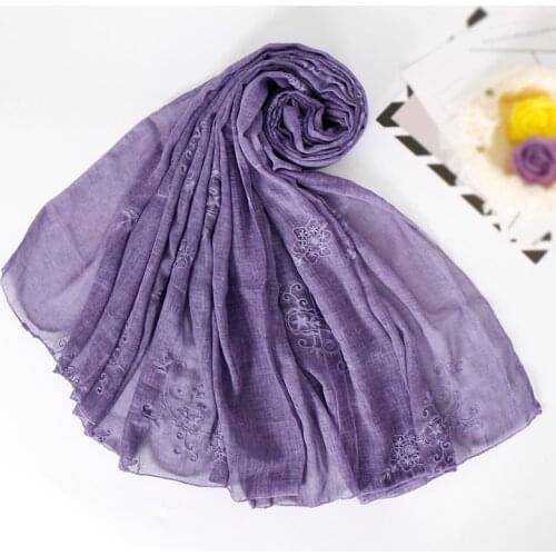 Cotton embroide flower Hijab scarf shawls women soft bandhnu muslim Turban wraps headband shawls long wrap scarves 180*100cm